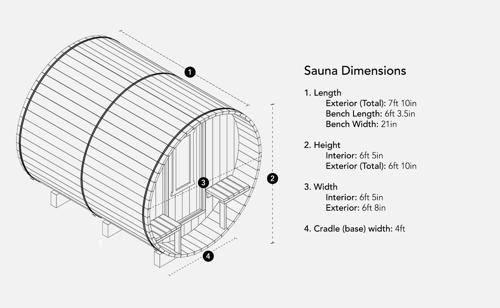 8ft Sauna | noheat | No Roof | 30" x 30" XL Rear Window | Full Glass Door - Image 2